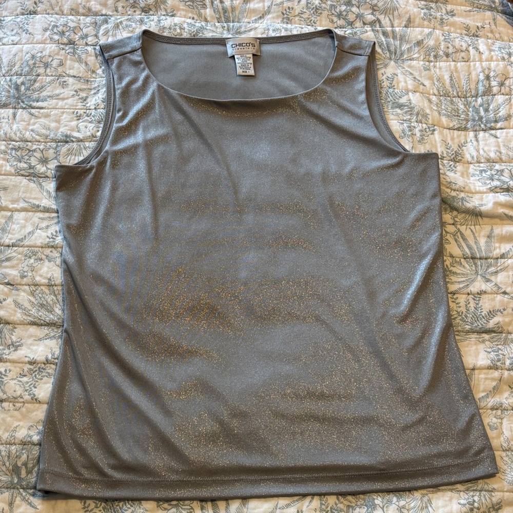 Chicos Womens Size 1 Silver Metallic Sleeveless Blouse
